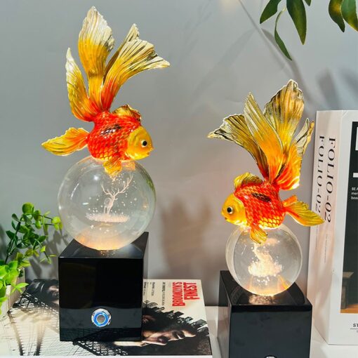 Tượng Cá Vàng Pha Lê Kèm Đèn Led