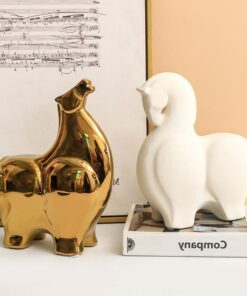 Tượng Ngựa Gốm Sứ Mạ Vàng