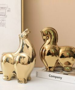 Tượng Ngựa Gốm Sứ Mạ Vàng