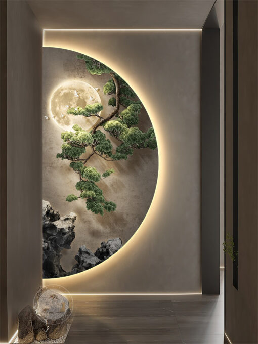 Tranh Mặt Trăng Sơn Thủy Khắc UV