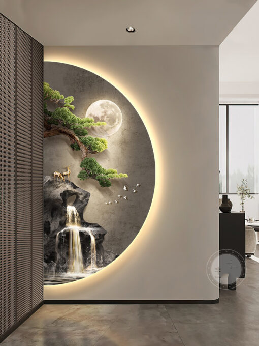 Tranh Mặt Trăng Sơn Thủy Khắc UV