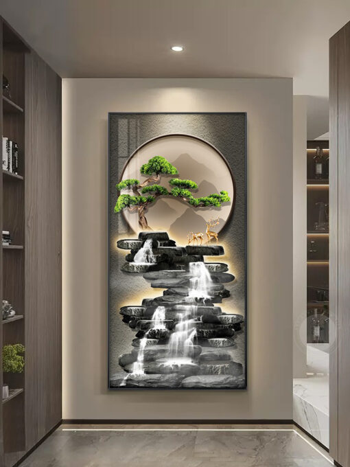 Tranh Sứ Pha Lê Thác Nước Và Cây Cổ Thụ