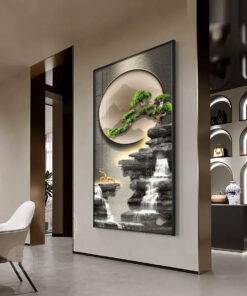 Tranh Sứ Pha Lê Thác Nước Và Cây Cổ Thụ