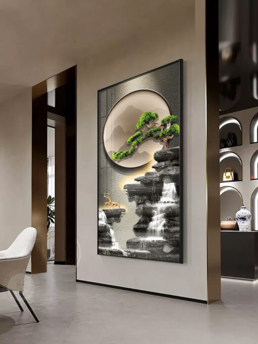 Tranh Sứ Pha Lê Thác Nước Và Cây Cổ Thụ