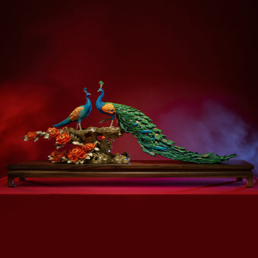 Tượng Đôi Chim Công Đứng Cành Hồng