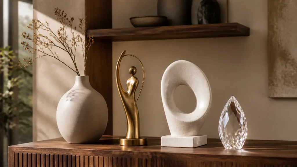 Đồ decor bằng gốm, đồng, composite và pha lê trong không gian nội thất