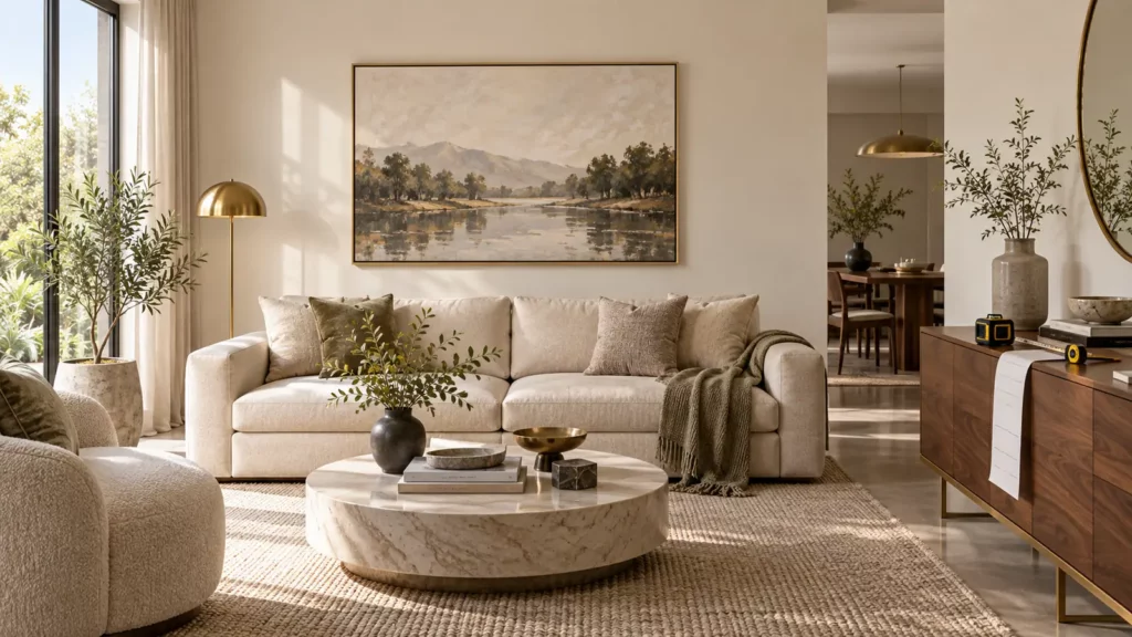 Cách treo tranh đúng chiều cao phía trên sofa phòng khách