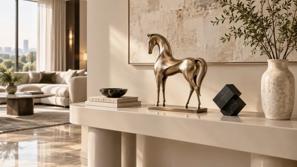 Tượng decor để bàn hình ngựa trên bàn console phòng khách