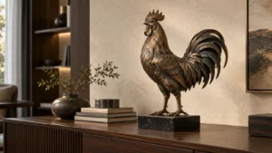 Tượng gà trống phong thủy bằng đồng trên tủ console