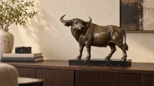 Tượng trâu phong thủy bằng đồng trên tủ console