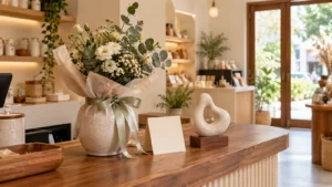 Quà khai trương dưới 2 triệu với bình hoa và tượng decor tại quầy cửa hàng