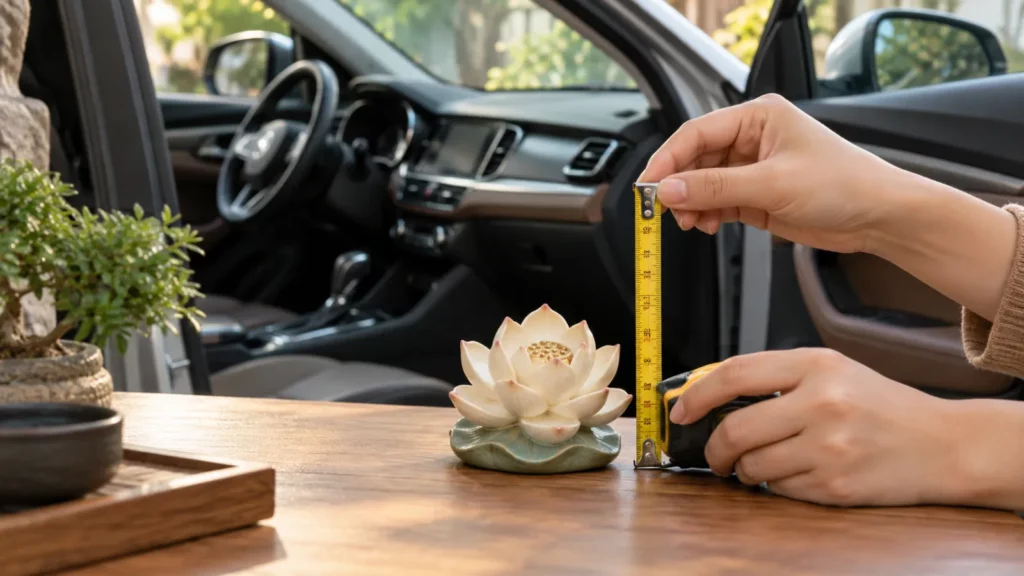 Đo kích thước tượng hoa sen nhỏ trước khi chọn đồ trang trí ô tô